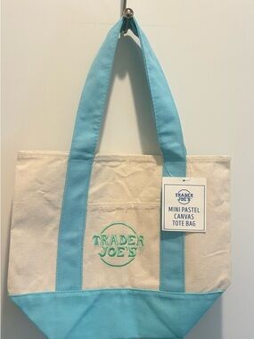 Trader Joe's Mini Pastel Canvas Tote Bag - Light Blue & Cream